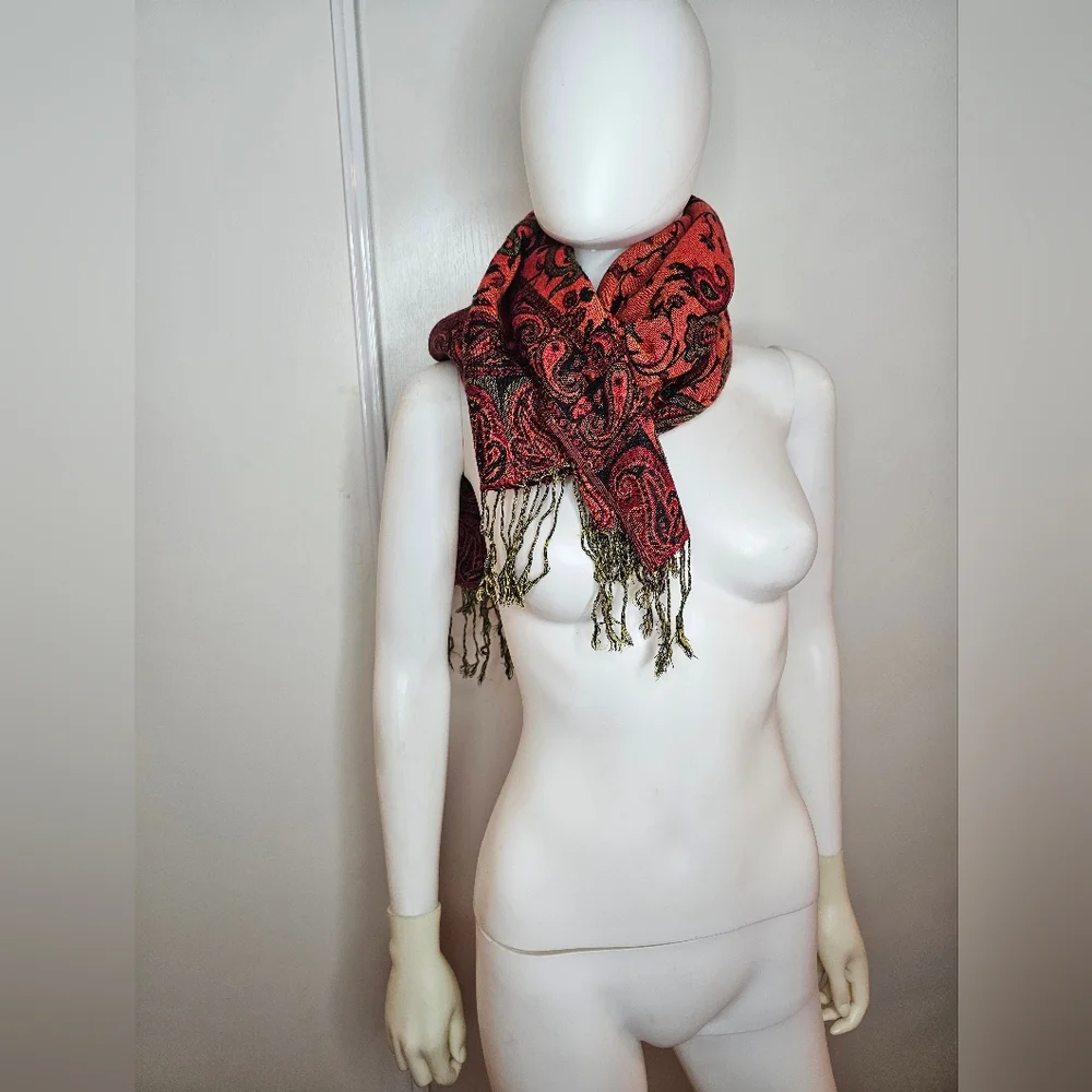 Unique Elegant Black and Red Paisley Shawl
